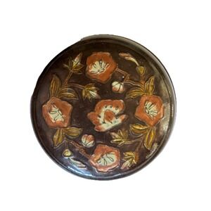 Vintage Solid Brass Trinket Box with Floral Enameled Lid Could Be Cloisonné‎